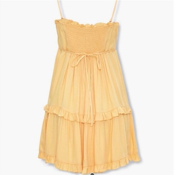 Forever 21 Yellow Ruffle Tiered Mini Sleeveless Babydoll Dress Size Medium - Picture 2 of 7